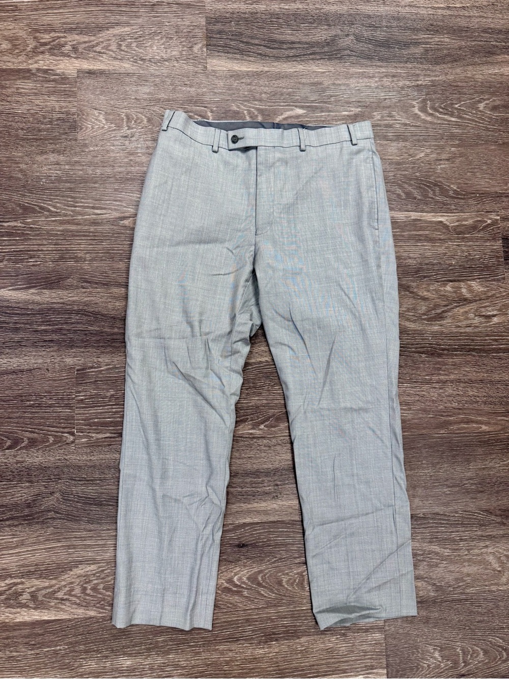 Men’s Gray Wool Blend Dress Pants Flat Front Tailored Cropped Hem 36x28